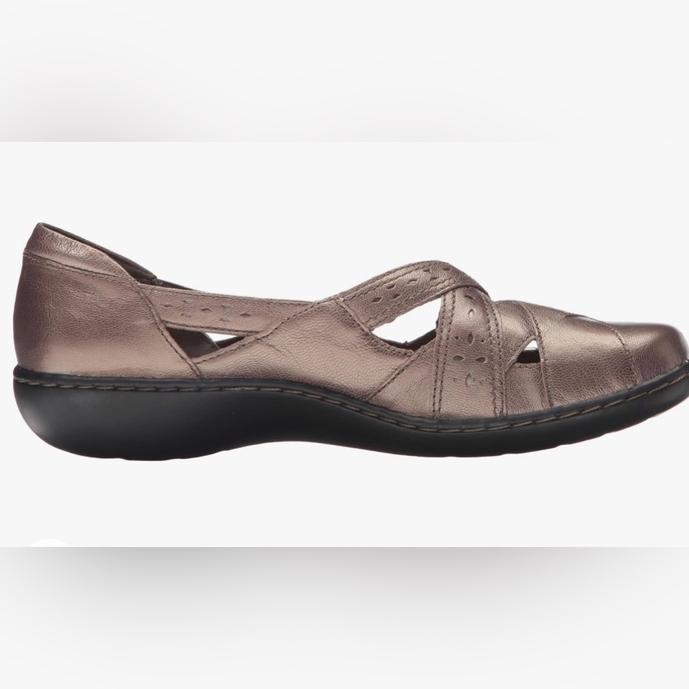 Clarks clogs, worn once, 10W, pewter color, in box